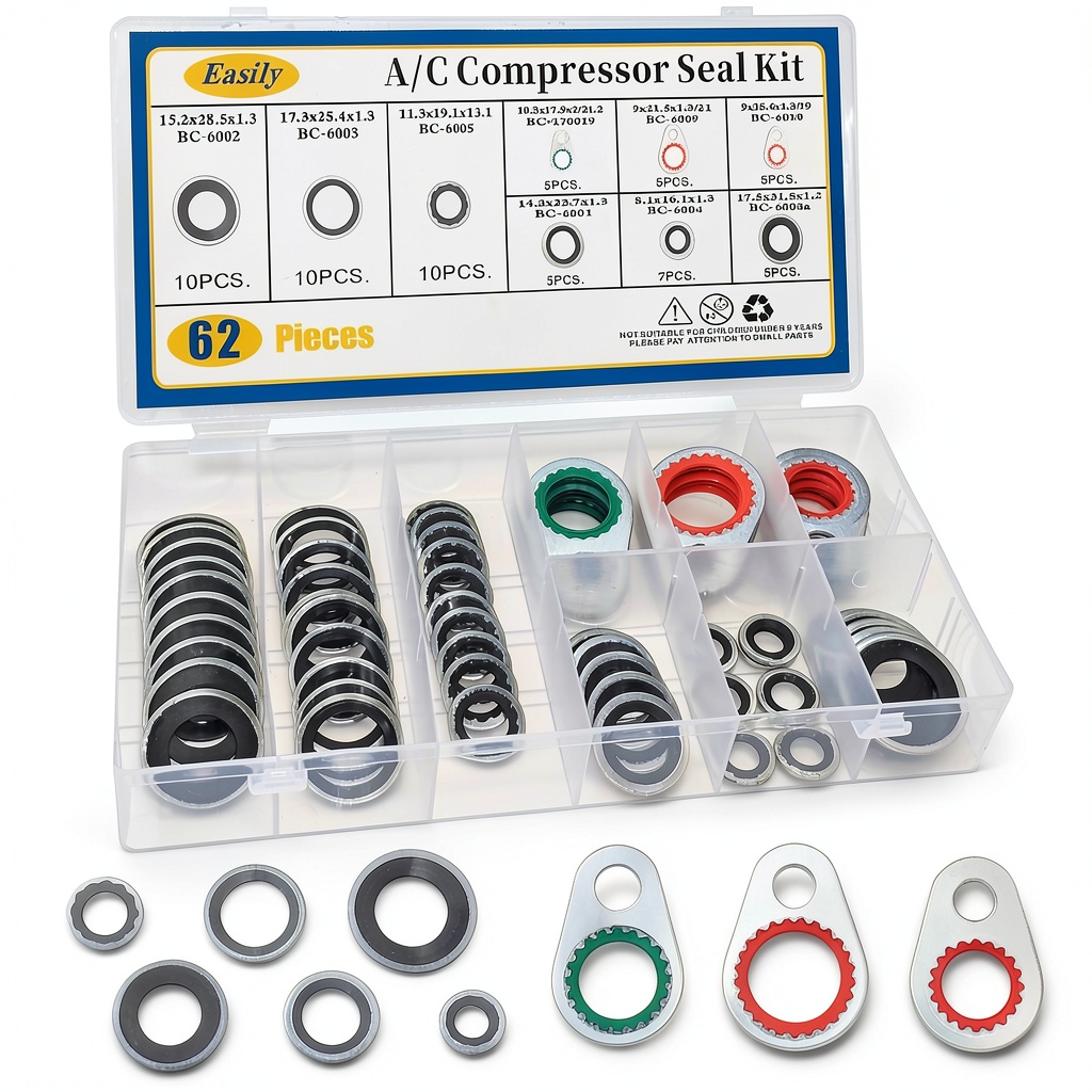 Technician installing seal kit on a car compressor