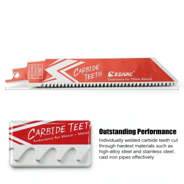 EZARC Carbide Reciprocating Saw Blade 6-Inch 8TPI 3-Pack Thick Metal-1